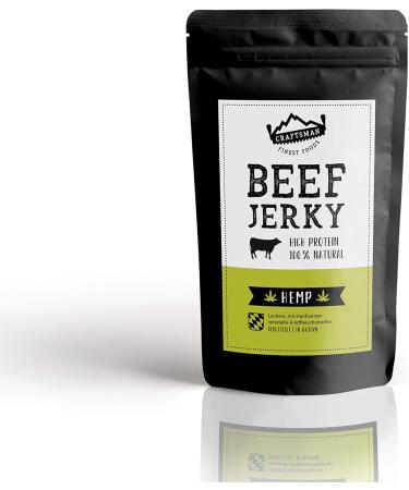 CRAFTSMAN FINEST FOODS Beef Jerky with Hemp | Made in Germany Bavaria | Pack of 5 x 100g 500g | 100% Natural | 100% Beef | High Protein 68% | Biltong Hemp Dried Meat with High Protein | Sugar Free - Buy Online on GoSupps.com