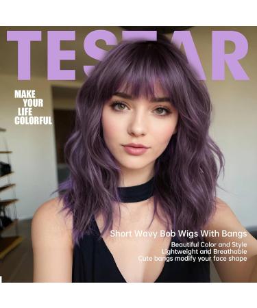 Shop Testar Short Wavy Purple Bob Wigs | Stylish Curly Shoulder-Length Synthetic Wig for Women & Girls - Perfect for Costumes & Daily Wear - Buy Online on GoSupps.com
