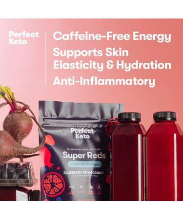 Perfect Keto Super Reds Superfood Powder Antioxidants Supplement with Fruit & Vegetable Powder Polyphenols & Marine Collagen Drink Mix for Skin & Energy Support Blueberry Pomegranate 20 Servings - Buy Online on GoSupps.com