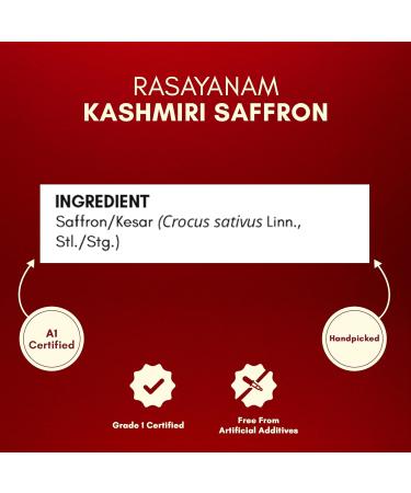 Rasayanam Pure Original Kashmiri SaffronKesarKumkuma Puvvu 1gm Certified highest class A Keshar Saffron for Pregnant Women Pooja Rituals & Food Flavoring Pack of 1 1 g - Buy Online on GoSupps.com