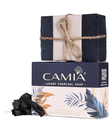 CA MIA - 100% Organic Handmade Charcoal Soap For Bath | Luxury Natural Bath Soap to Remove Toxins Impurities & Improves Skin Complexion | Free From Chemicals Artificial Color & Preservatives | 125 Gm