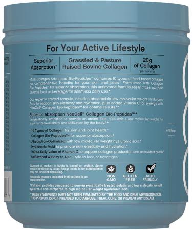 NeoCell Multi Collagen Bio-Peptides Powder | 22oz | Advanced with Hyaluronic Acid and Vitamin C | 10 Super Types of Collagen | Superior Absorption | Grassfed Protein Supplement - Buy Online on GoSupps.com