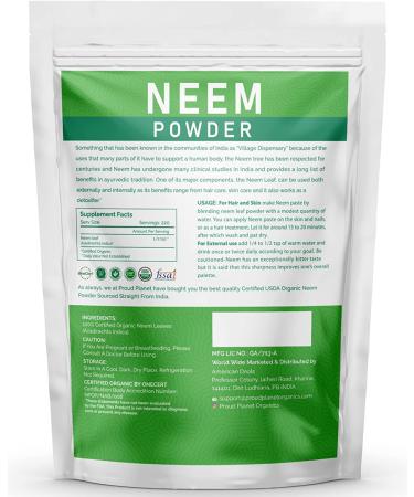 Organic Neem Leaf Powder 8oz | Azadirachta Indica | USDA Certified by Proud Planet | Skin, Hair, and Blood Benefits - Buy Online on GoSupps.com