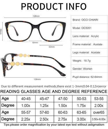OCCI CHIARI Oversized Blue Light Reading Glasses for Women - Big Frame Tortoise Design Available in 1.0 to 3.5 Magnification - Buy Online on GoSupps.com