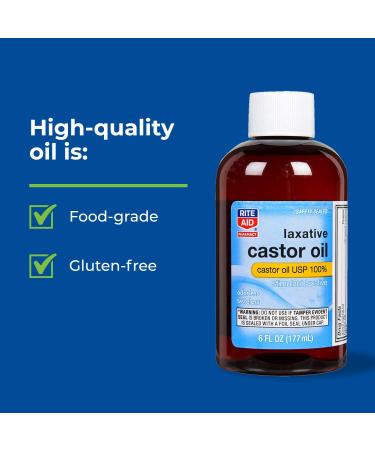 Rite Aid 100% USP Castor Oil 6 fl oz | Odorless & Tasteless | Gluten Free | Constipation Relief | Stimulant Laxative | Food Grade - Buy Online on GoSupps.com