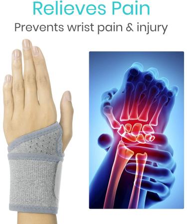 Vive Wrist Wraps Brace - Tendonitis & Carpal Tunnel Support - Compression Stabilizer for Pain Relief - Adjustable Gray - Fitness for Men & Women - Buy Online on GoSupps.com