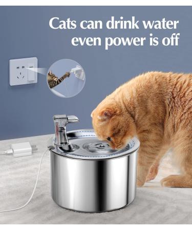 oneisall Stainless Steel Cat Water Fountain - Quiet & Automatic 2L Pet Drinking Fountain for Cats and Dogs - Silver - Buy Online on GoSupps.com