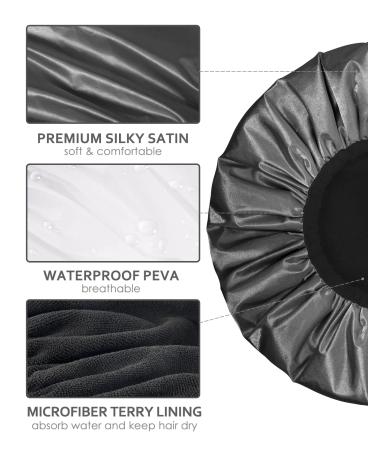 Keeygo Terry Lined Triple Layer Shower Cap for Women - Waterproof, Reusable and Ideal for Long Thick Hair - Black - Buy Online on GoSupps.com