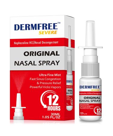 DERMFREE Nasal Spray Decongestant 12 Hour Over-The-Counter Medication Nose Spray for Sinus Relief Nasal Decongestants for Adults & Children 6+ Sinus Congestion Cooling Menthol 1.05 Fl Oz
