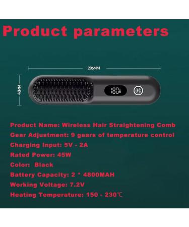 Buy Cordless Hair Straightener Brush Comb PRO | Portable Travel Heat Brush 9600mAh Battery Anti-Scald Black Sd2305-black - Buy Online on GoSupps.com