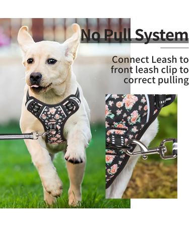 Heele Dog Crockery & No-Pull Harness | Adjustable Reflective Dog Gear for Medium-Sized Dogs - Soft & Breathable Anti-Pull Design - XS Flower Black - Buy Online on GoSupps.com