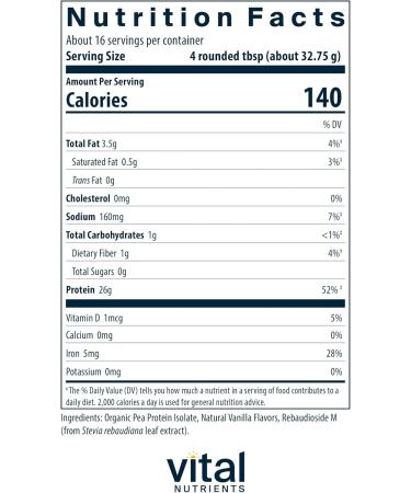 Vital Nutrients ProVeg Organic Pea Protein Powder - 524g | Vegan Gluten-Free Non-GMO | 23g Protein Natural Vanilla Flavor | 16 Servings - Buy Online on GoSupps.com