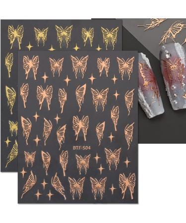 Bronzing Laser Butterfly Nail Stickers - 3D Metallic Butterfly Decals for Women (8pcs) - Buy Online on GoSupps.com