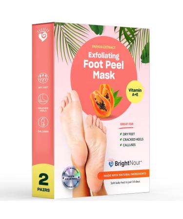 Exfoliating Foot Peel Mask for Men and Women by Bright Nour Effective against Cracked Heel  Dry Dead Skin  Callus- Made with Natural Ingredients - Achieve Baby Soft Feet with Painless Spa Care at Home Papaya