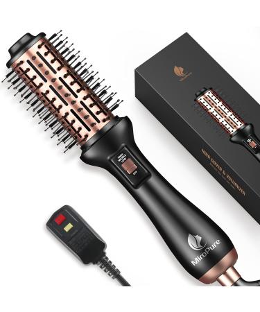 Hair Dryer Brush, MiroPure Hot Air Brush, 4 in 1 Blow Dryer Brush for Women, One-Step Hair Dryer & Volumizer Brush with Leakage Protector, Blow Dryer Curling Brush, Upgraded Version Round Design