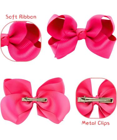 2Pcs Rose Red Ribbon Hair Bow Clips | 3 inch Ponytail Holder Bow Barrettes with Duckbill Clip for Kids & Women - Buy Online on GoSupps.com