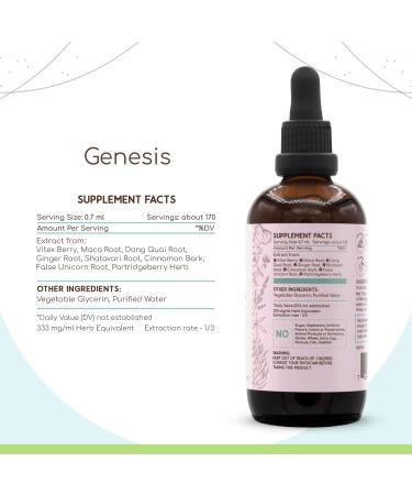HerbEra Genesis B120 Alcohol-Free Extract Tincture: Vitex Berry, Maca, Dong Quai, Ginger, Shatavari Root,Cinnamon Bark. Wildcrafted: Partridgeberry Herb, False Unicorn Root. Fertility Formula 4 Fl Oz 4 Fl Oz (Pack of 1) - Buy Online on GoSupps.com
