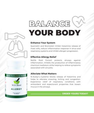Allergy Support Supplement - Natural Relief for Seasonal Allergies & Respiratory Health - Quercetin Nettle Root Bromelain - 60 Capsules - Buy Online on GoSupps.com
