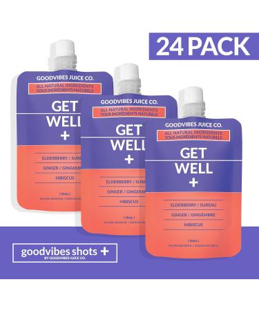 goodvibes juice co. Get Well | Natural Wellness Shot | Elderberry Ginger Hibiscus Lemon Maple Cayenne | Antioxidants Immunity Decongestion | Vegan Gluten Free | 50mL Pouch (Pack of 24) - Buy Online on GoSupps.com