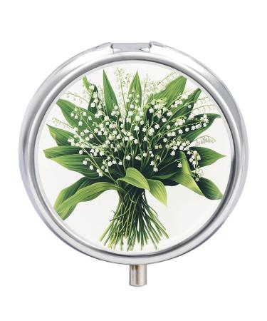 Pill Box Pill Case 3 Compartment Travel Pill Box Tall Green Stems Printing Small Pill Box Portable Medicine Pill Case Pill Organizer for Purse & Pocket for Travel Handbag (Round)