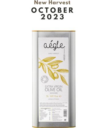 Aegle 5Litre Early Harvest Premium Olive Oil Extra Virgin - Peppery Taste Polyphenols Koroneiki Variety - Cold Extracted - Family Estate - Messinia Greece Tin 5l - Buy Online on GoSupps.com