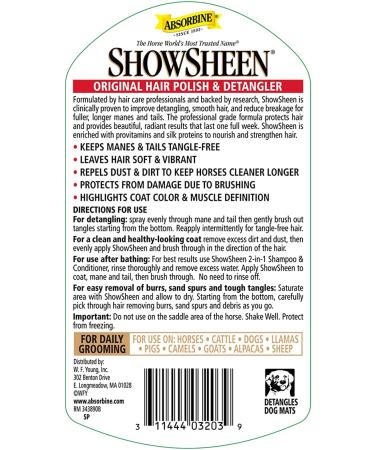 Absorbine ShowSheen Detangler & Hair Polish Spray for Horses & Dogs - 32oz | Instant Detangling & Shine - Buy Online on GoSupps.com