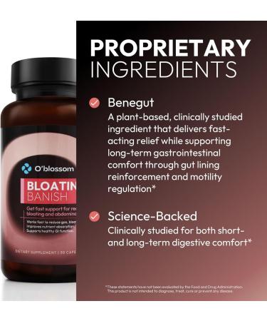 O'blossom Bloating Banish with Benegut - Gut Health for Women Patented Probiotics for Digestive Health Clinically Studied Relief in 90 Minutes Supports Gut Lining Integrity - Buy Online on GoSupps.com