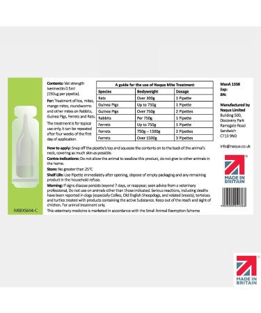 Naqua 8 x Anti-Parasite Spot On Pipettes. Treatment for Rabbits Ferrets Guinea Pigs Rats & Chinchilla. Vet Strength kills fleas lice mange mites - Buy Online on GoSupps.com