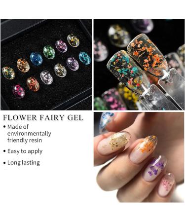 Dried Flowers Gel Nail Polish Bellecrey Flower Fairy Gel Polish Soak Off UV Holographic Varnish Real Flower Gel Rose Gold Pink Green Blue Purple Nail Polish 6 Colours/Set - Buy Online on GoSupps.com