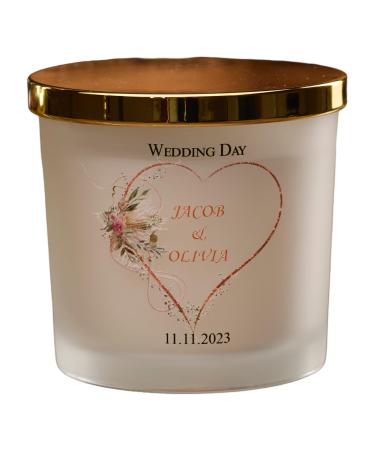 Personalised Large Double Wick Wedding Candle Gift with Rose Gold Heart (White Musk and Vanilla)