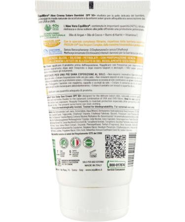  Equilibra Equilibra Solari Aloe Sunscreen for Children SPF 50+ Sunscreen for Delicate Skin with Aloe Vera Argan Oil Coconut Oil Shea Butter and Vitamin E Water Resistant 150 ml - Buy Online on GoSupps.com