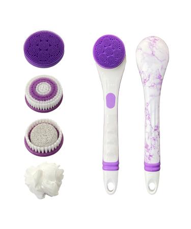 Blushly Battery Powered Body Brush  with 4 Cleansing Brush Heads  Exfoliating Body Brush  14 inches (Purple Marble)