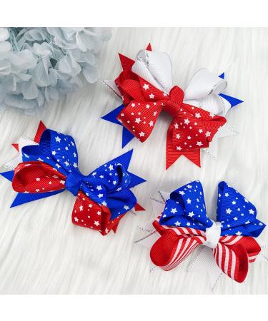 Patriotic 4th of July Bow Hair Clips - American Flag Barrette for Women and Girls - Independence Day Hair Accessories Set of 3 - Buy Online on GoSupps.com
