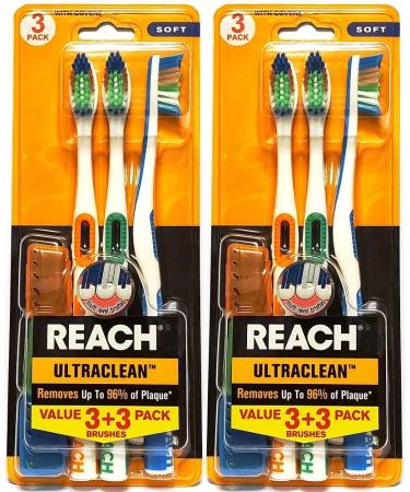 Reach Ultra-Clean Soft Toothbrush with Covers Assorted Colors 3 Count (Pack of 2) Total 6 Toothbrushes - Buy Online on GoSupps.com