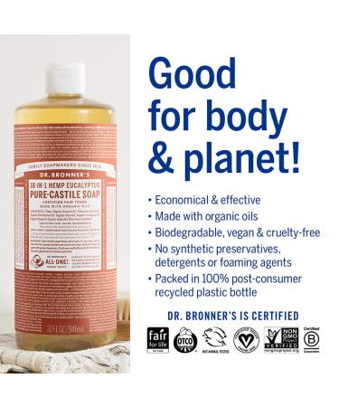 Dr. Bronner's Magic Soaps Pure Castile Soap - 18-in-1 Hemp Eucalyptus 32oz (946ml) - Eco-Friendly & Versatile - Buy Online on GoSupps.com