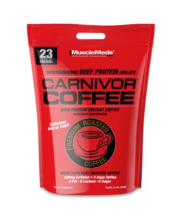 MuscleMeds Carnivor High Protein Coffee, Naturally Caffeinated Energy Boost, 2 Shots Espresso, Sugar Free, Lactose Free, Fat & Gluten Free, Premium Roasted, Delicious Hot or Cold, 28 Serve 2Lb 2 Pound (Pack of 1)
