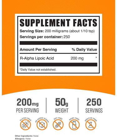 Buy BulkSupplements R-Alpha Lipoic Acid Powder 200mg - Gluten Free Antioxidants Supplement 50g (250 Servings) - Shop Internationally - Buy Online on GoSupps.com