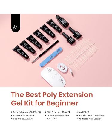 Beetles Poly Nail Extension Gel Starter Kit - 6 Jelly Colors 15ml - Quick Building Hybrid Gel with UV Light - PolyGel Nail Set - Buy Online on GoSupps.com