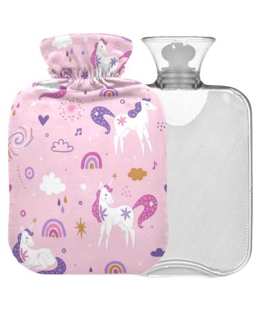 Naanle pink unicorn hot water bottle with reference transparent bag hot water bottle 1l heat bottle for bed handfoot heat pain relief heat and cold therapy