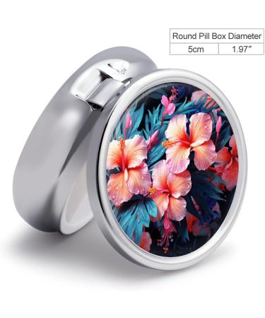 Round Pill Box with Tropical Flowers - 3 Compartment Decorative Metal Portable Organizer for Travel - Buy Online on GoSupps.com
