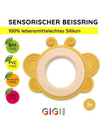 Gigi Kids Baby Butterfly Bite Rings Set - 100% BPA-Free Silicone & Beech Wood Teething Toys for 3 Months + - Pink Yellow & Dark Pink - Buy Online on GoSupps.com