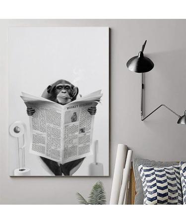 Funny Monkey on Toilet Poster - Black & White 90s Humor Wall Art for Kids | 30x45 cm Canvas - Buy Online on GoSupps.com