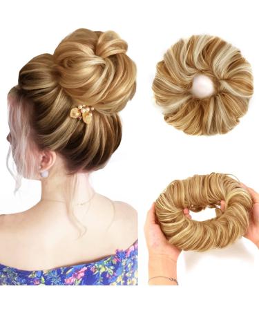 Vlasy Messy Bun Hair Piece for Women Curly Wavy Hair Scrunchies Bun Extensions Hairpieces Synthetic Hair Chignons Accessories Updo for Girls(F27/613# 60g) 60g F27/613#