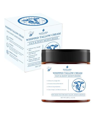 EVOLURA Grass-Fed Beef Tallow Honey Balm Whipped Moisturizer with Honey Shea Butter & Vitamin E Facial Moisturizer & Body Lotion for Dry and Sensitive Skin 4.2oz - Buy Online on GoSupps.com