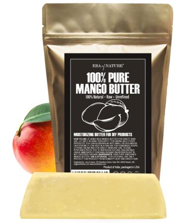era of nature Organic Unrefined Raw MANGO BUTTER BLOCK Bulk  Skin Moisturizing  Use Alone or in DIY Body Butters  Soaps  Lotions and lip balm - 1/2lb (8oz) 8 Ounce