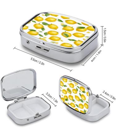 Yellow Lemon Print Pill Box | 2 Compartment Portable Medicine Organizer | Decorative Metal Case for Pocket & Purse - Buy Online on GoSupps.com
