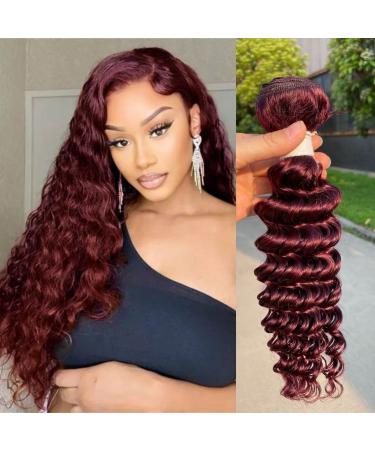 REMY HAIR Human Hair Bundles Red Deep Wave Bundles Colored 99j Burgundy Deep Weave One Bundle 16 Inch Brazilian Virgin Human Hair Extensions for Black White Women 16 99J