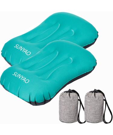 SUNYAO Ultralight Inflatable Camping Pillows - Compressible, Compact, Inflatable, Comfortable, Ergonomic Pillow for Neck & Lumbar Support While Camping,Backpacking,Hiking 2 Pack Peacock Blue 2 Count (Pack of 1)