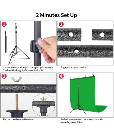 JEBUTU 5X6.5ft Green Screen Backdrop with Stand Kit | Portable T-Shape Support Stand | 5 Spring Clamps & Carrying Bag | for Zoom Video Streaming - Buy Online on GoSupps.com