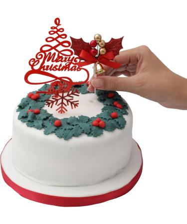 Merry Christmas Cake Decoration topper Yule Log Cupcake Toppers 3 Piece Gold silver red Leaf Holly Set (3 set red holly) - Buy Online on GoSupps.com
